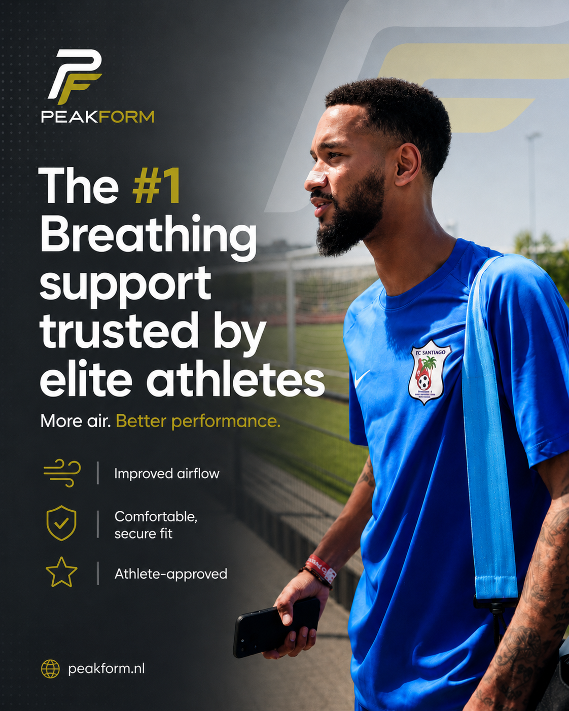 Atleet met Peakform neusstrip – ademsteun vertrouwd door topsporters